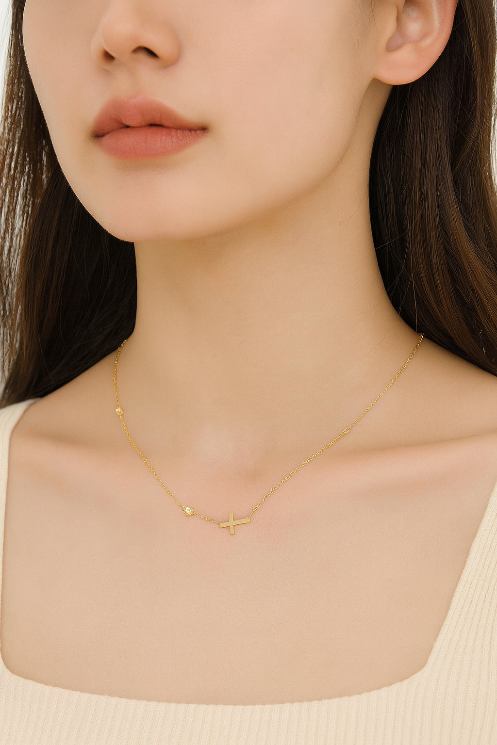 Minimalist Gold Stainless Steel Cross Necklace - Image 3