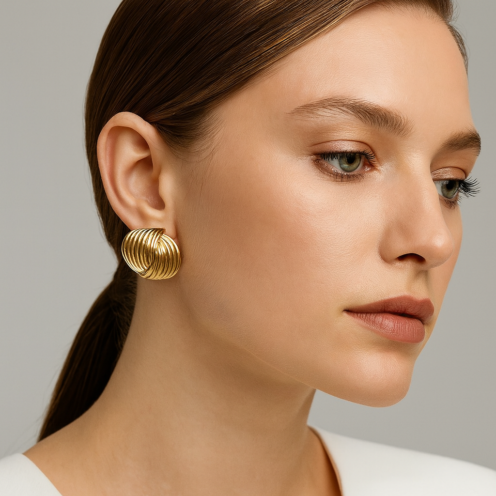 Sculptural Gold Ribbed Earrings - Image 2