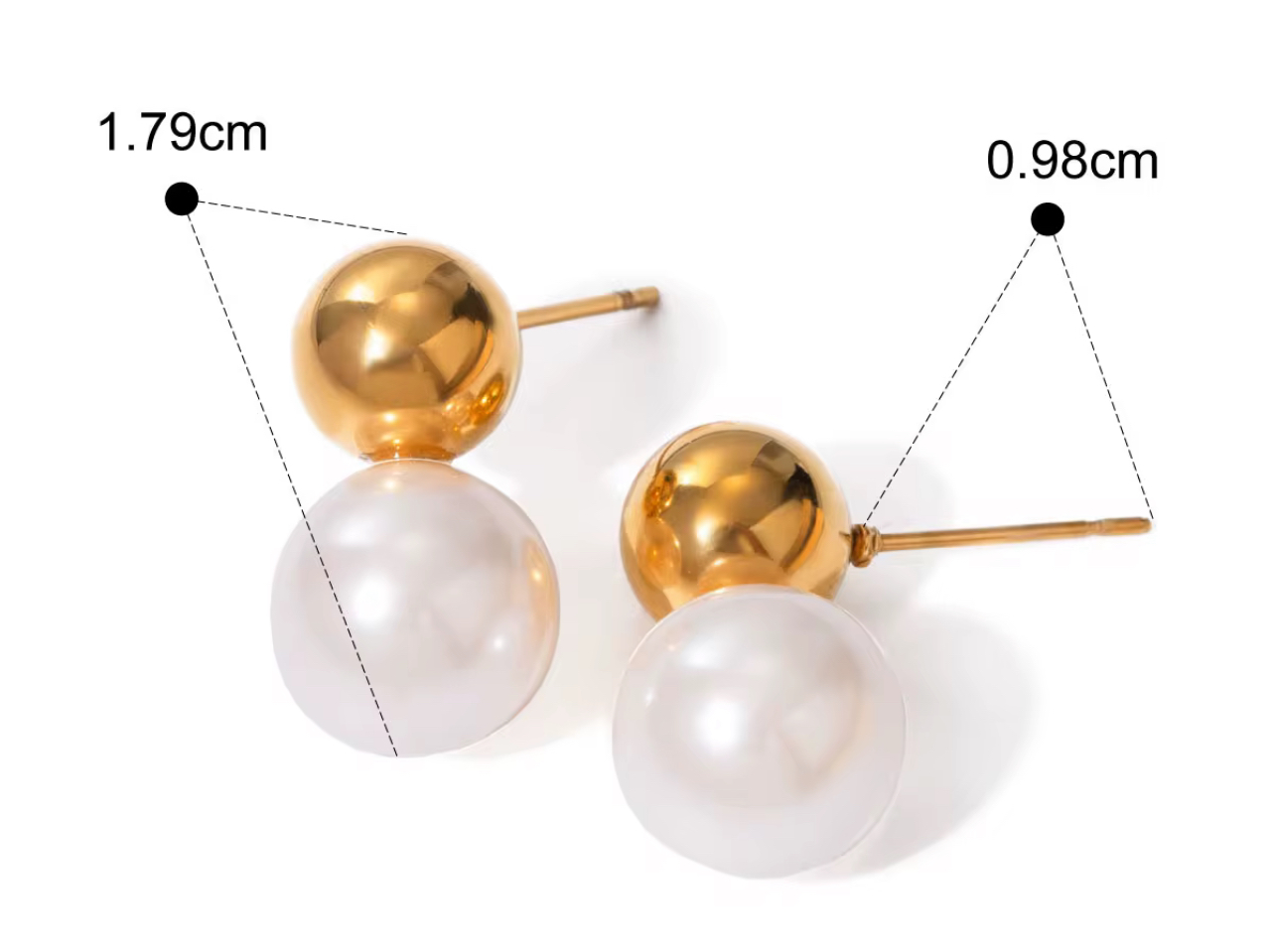 Dual-Sphere Pearl & Gold Stud Earrings - Image 2