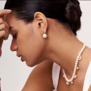 Dual-Sphere Pearl & Gold Stud Earrings